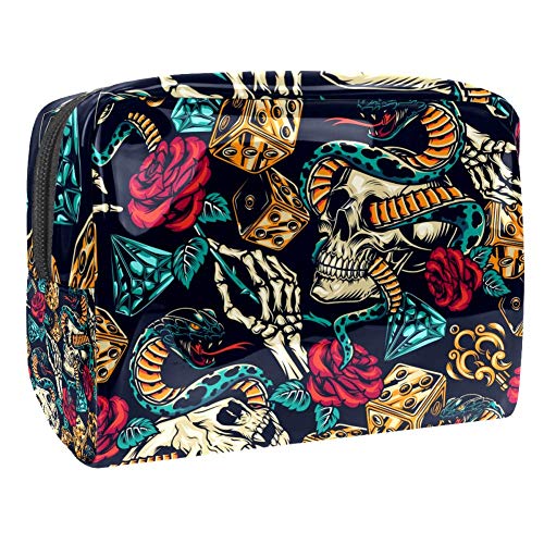 Preisvergleich Produktbild Make-up-Kosmetiktasche, multifunktional, Reise-Kulturbeutel, Organizer für Frauen Vintage Totenköpfe Rose Würfel