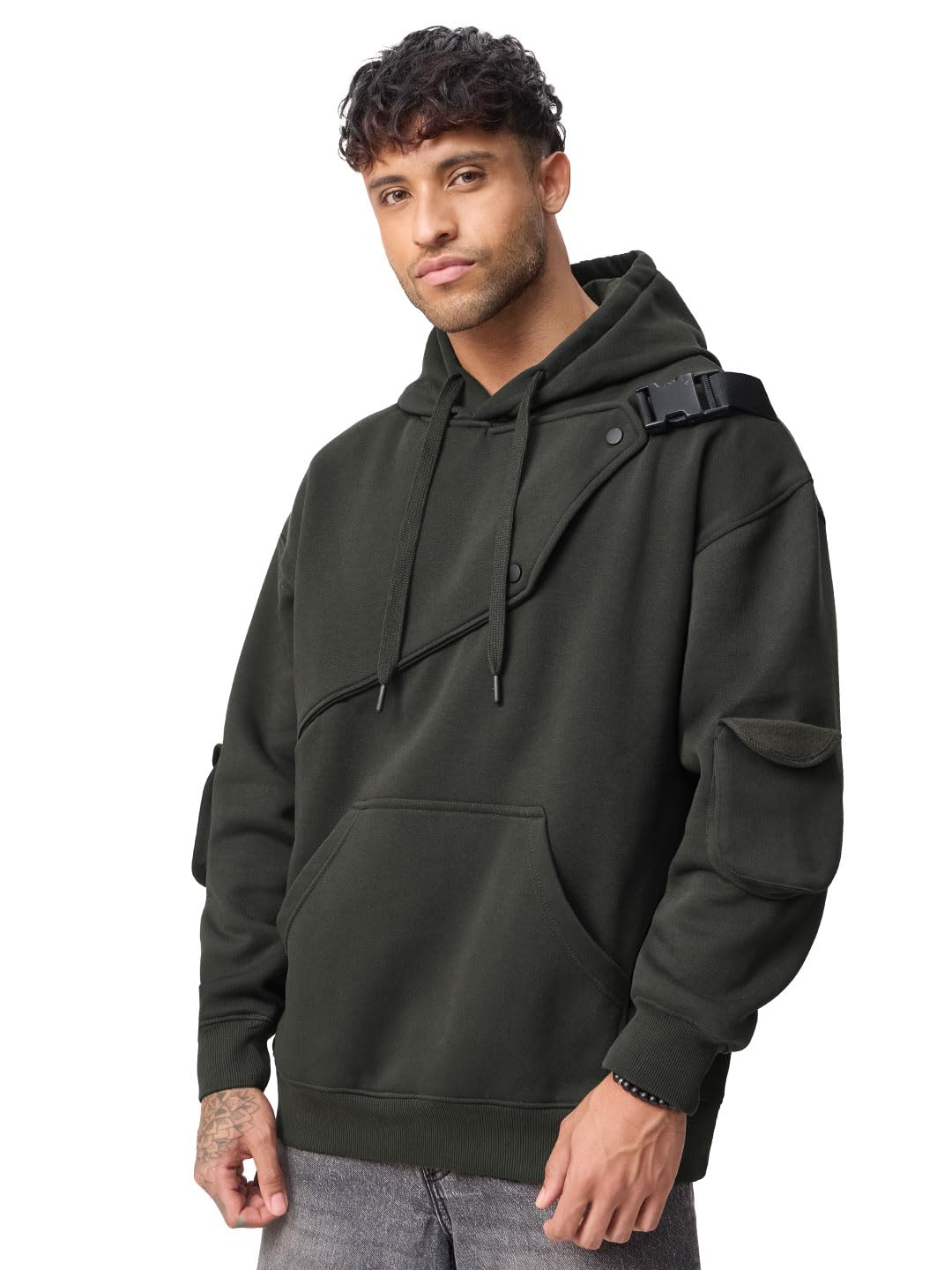 Olive Haze Men and Boys Full Sleeves Hooded Neck Solid Cotton Blend Oversized Fit Premium Heavy Fleece Streetwear Casual Hoodie-image-20