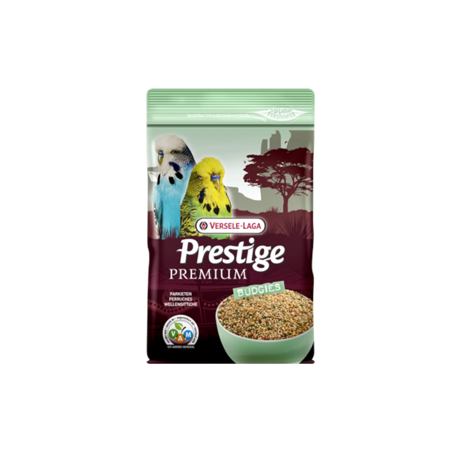Versele-Laga Prestige Premium BUDGIES | Confezione Doppia | 2 x 800 g | Miscela di semi arricchita con granuli estrusi VAM - Cocorite | Può essere utilizzato come alimento di base