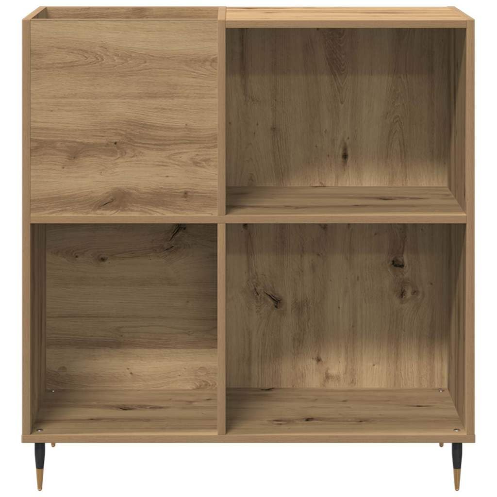 Armadietto per dischi in rovere Artisan, 85 x 38 x 89 cm, con 4 ripiani e gambe coniche, versatile scaffale HiFi per soggiorno, home theater, vinile e CD