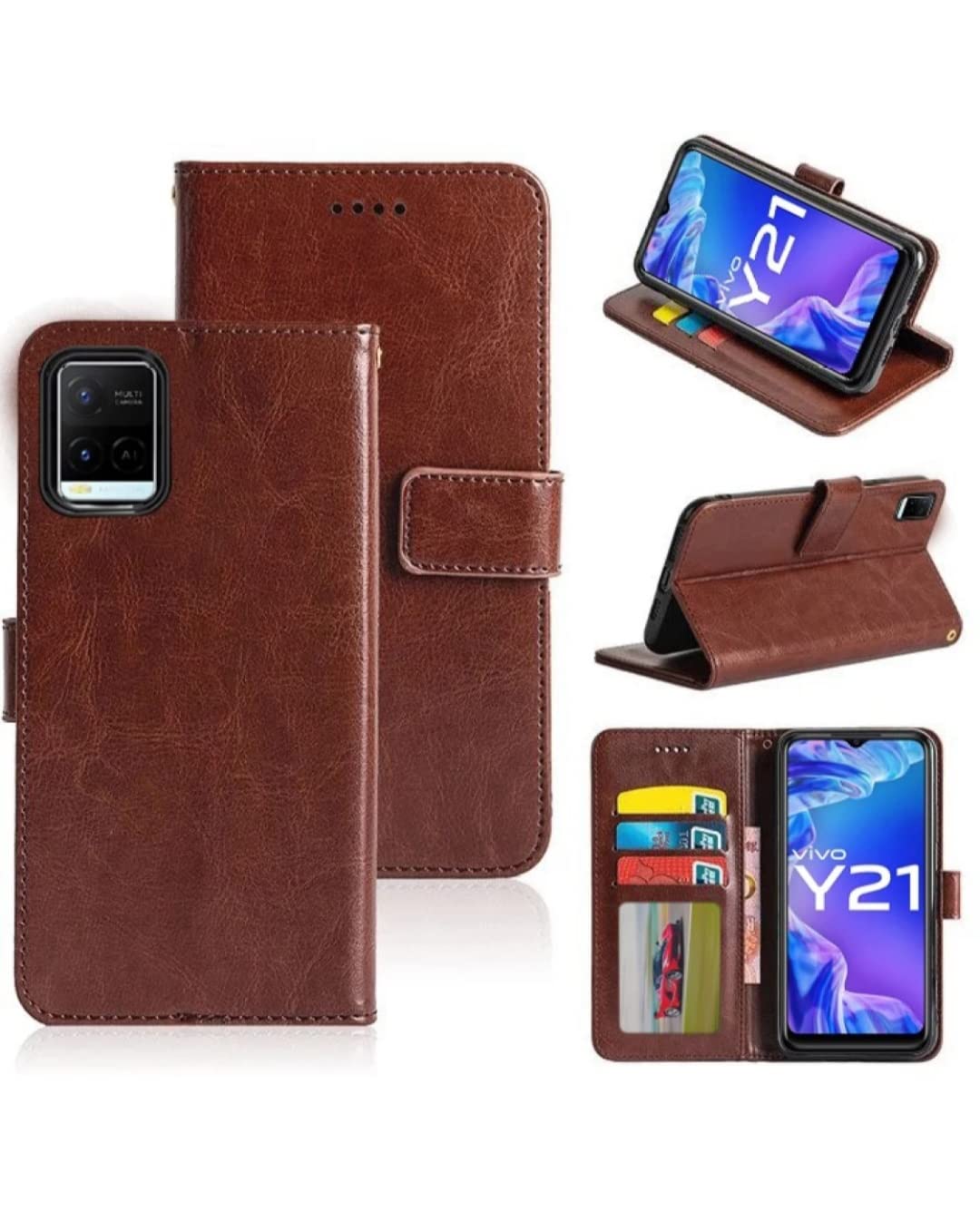 R&P Vivo Y21 Flip Cover Case Foldable Stand & Pocket Wallet