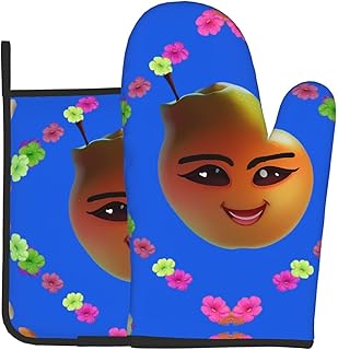 Smiley Yellow Pear Printed Heat-Proof Mitts + Pot Holder Set - Microwave/Air Fryer/Bakery Safe