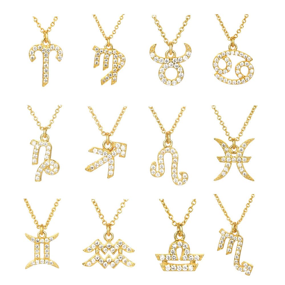 Cadena De Plata Esterlina, Signos Collar De Plata Elegante Collar De Mujer Símbolos Romanos Antiguos Gargantilla De Circonio Símbolo del Horóscopo Collar con Colgante Joyas para Niñas Regalo De