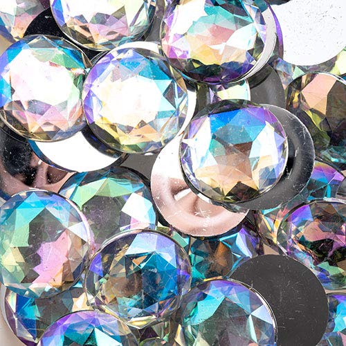 John Bead 100 Pieces 25mm, Crystal AB, Acrylic Round Flat Back Rhinestones for Jewelry Making, DIY Crafts, Nail Art, Face Makeup, Clothes