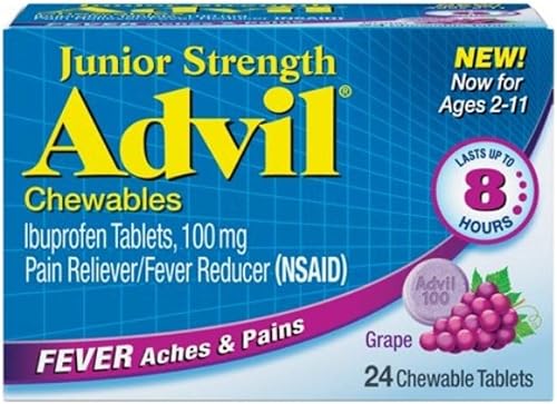 Advil Junior - Tabletas masticables de ibuprofeno, uva de 100 mg, 24 tabletas cada una (paquete de 3)