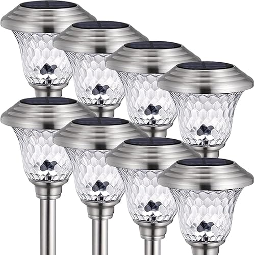 Miniatura 8 de BEAU JARDIN - Luces solares para exteriores para iluminar caminos patios y jardines hechas de cristal y acero inoxidables impermeables con Acero