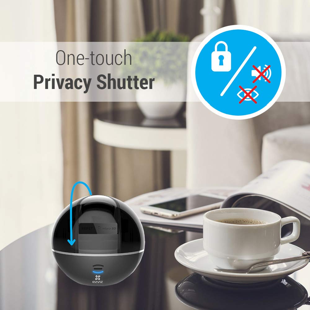 EZVIZ C6T Telecamera WiFi di Sorveglianza da Interno, Full HD, Audio Bidirezionale, Maschera Intelligente della Privacy, Servizio di Cloud, Panorama 360°, Funzione Giorno/Notte, Nero, 1080p