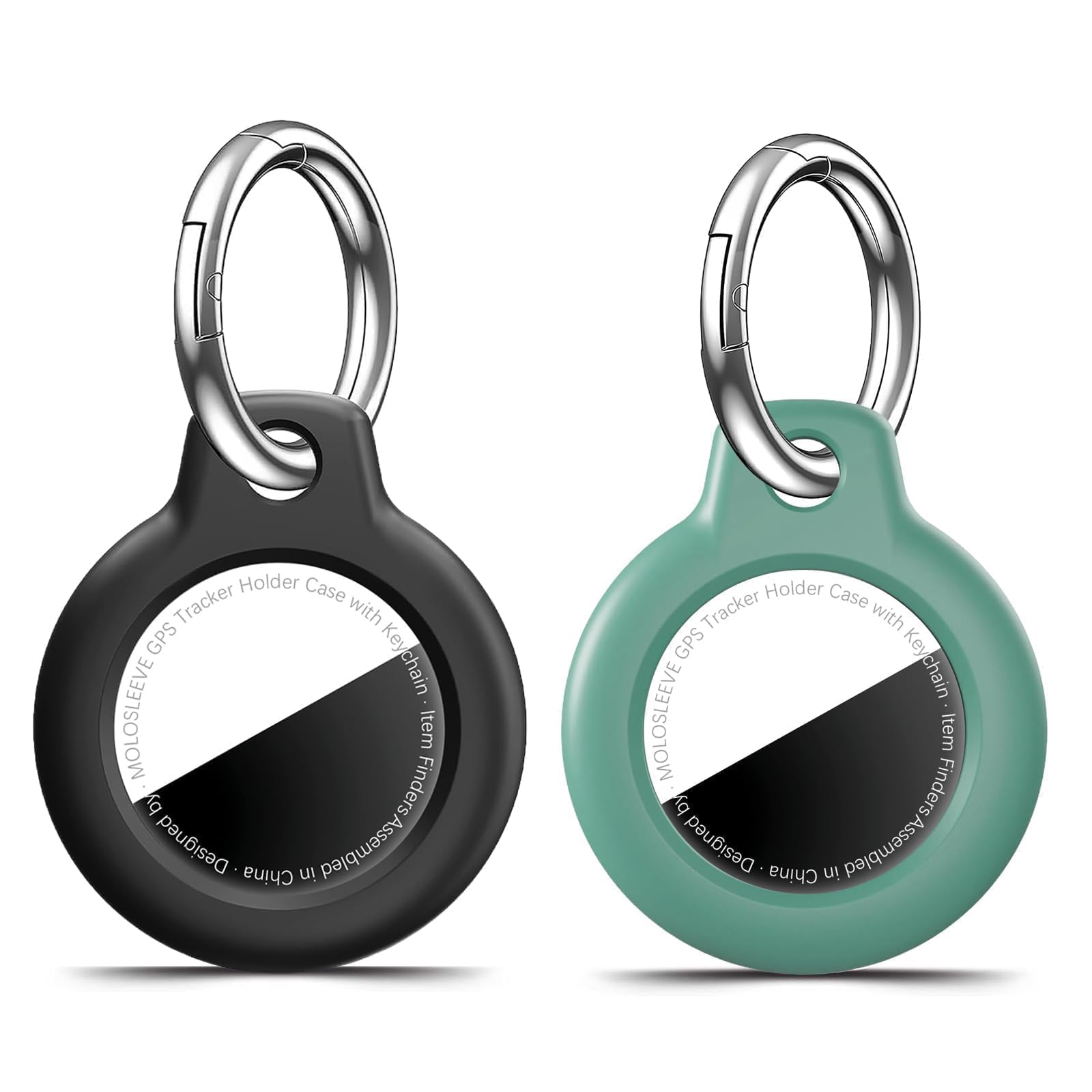 MOLOSLEEVE [2 Pack Case for AirTag 2nd Gen (2026) &amp; 1st Gen, Shockproof Holder Anti-Scratch Protective Cover for Air Tags, Men's Women's Keyrings &amp; Keychains for Keys, Luggage, Black/Pine Green