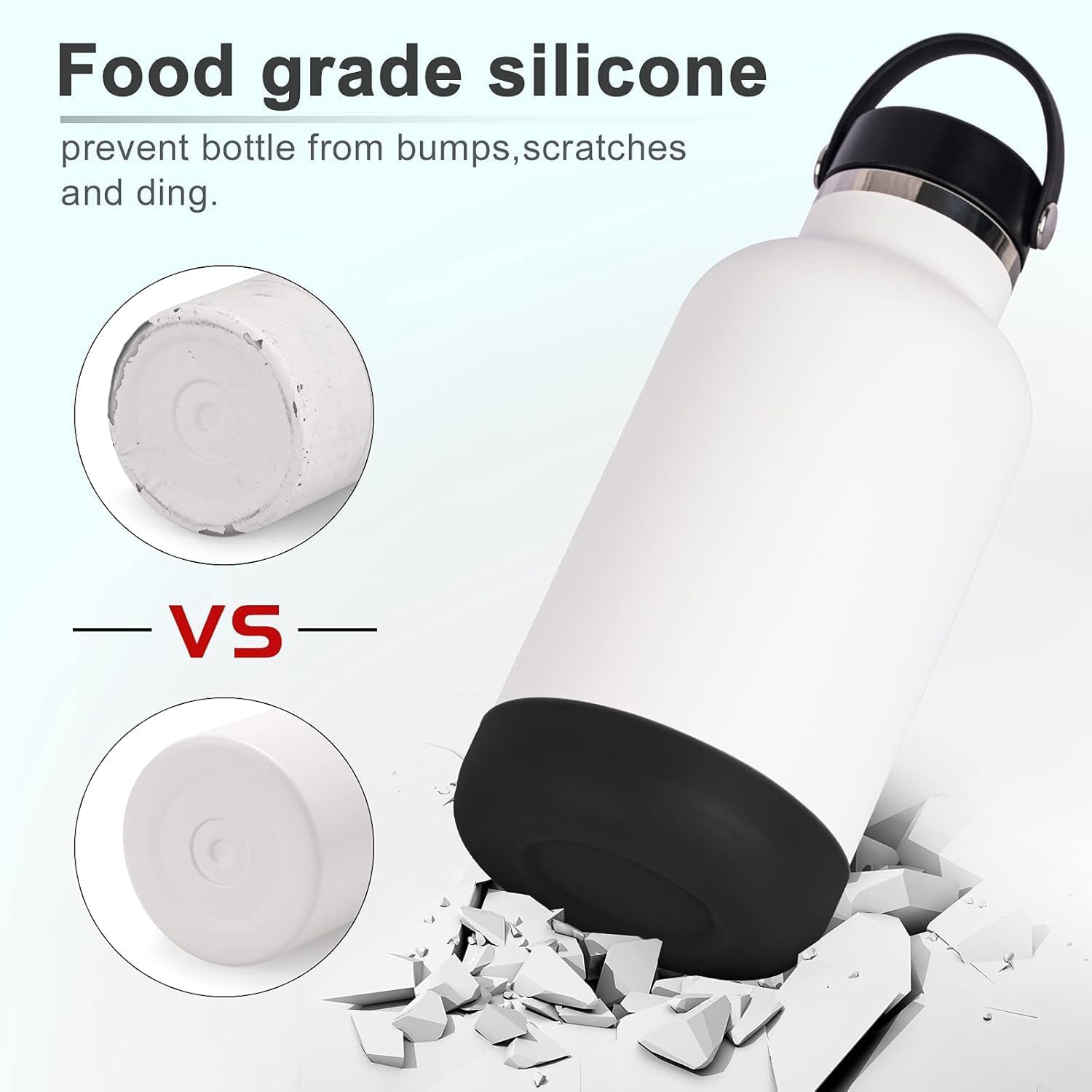 koodee Protective Silicone Boot for Hydro Flask 32 oz Water Bottles, Anti-Slip Bottom Sleeve Cover (Black)