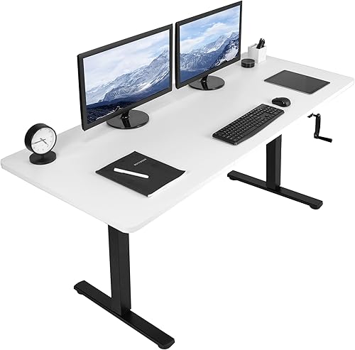 Vista 74 de VIVO DESK-KIT-MB7C - Escritorio manual de pie de altura ajustable de 71 x 30 pulgadas, parte superior de madera clara, marco negro, estación