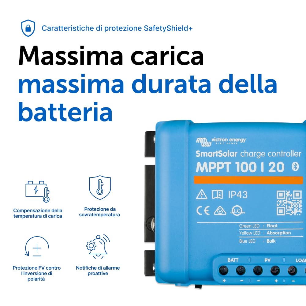 Victron Energy SmartSolar MPPT Regolatore di Carica Solare 100V 20A 12/24/48V Bluetooth