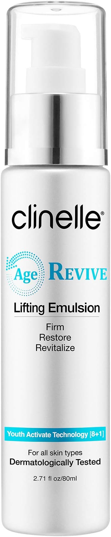 Clinelle Age Revive Lifting Emulsion 2.71 fl oz / 80ml: A lightweight moisture rich, double hyaluronic acid infused lotion that helps to repair and rejuvenate skin.