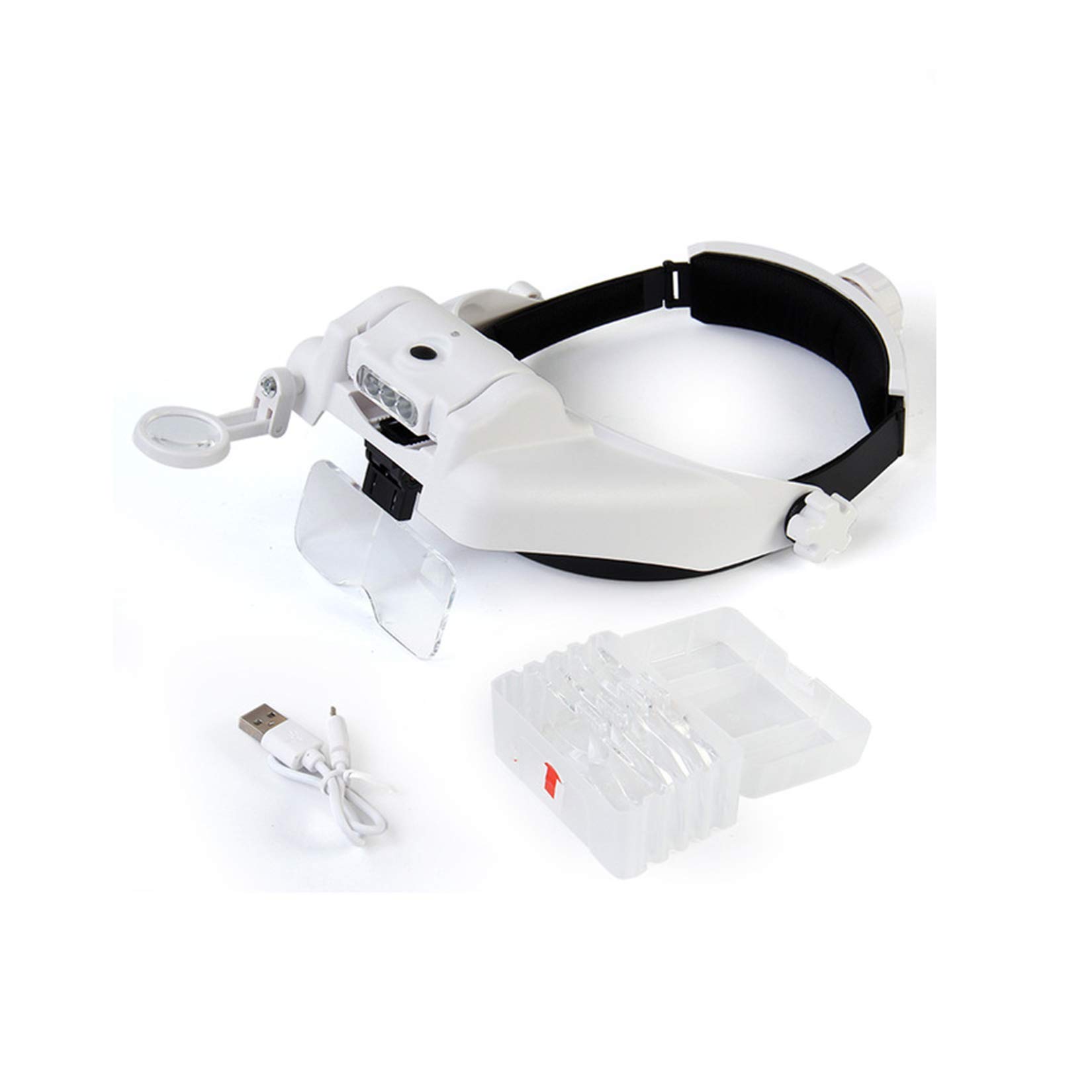 Frontlupe mit 3 LEDs, 6 Linsen (1,5-fache bis 8-fache Vergrößerung), ideal zum Lesen, Schmuck, Basteln und zur Reparatur von Mobiltelefonen. Farbe