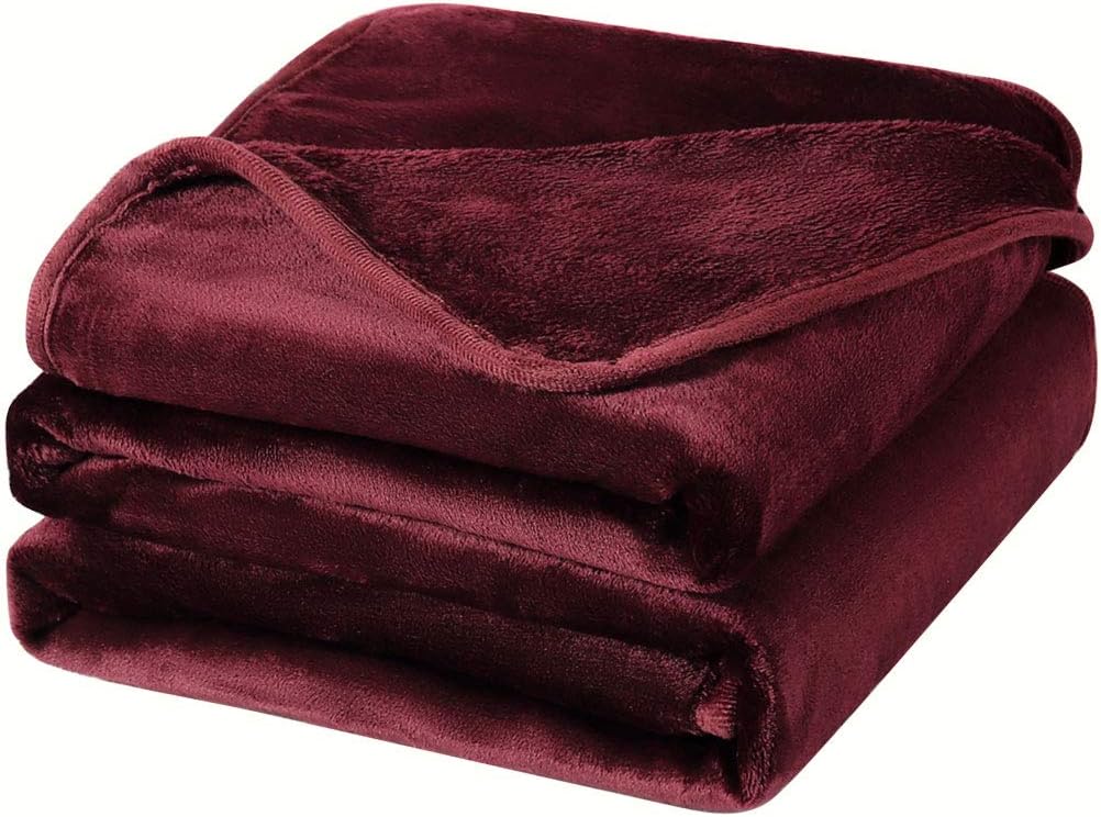 PiccoCasa Flannel Fleece Blanket Soft Lightweight Warm Fuzzy Blanket for All-Seasons, Luxury Comfy Decorative for Couch Living Room Twin (60"x78") Burgundy