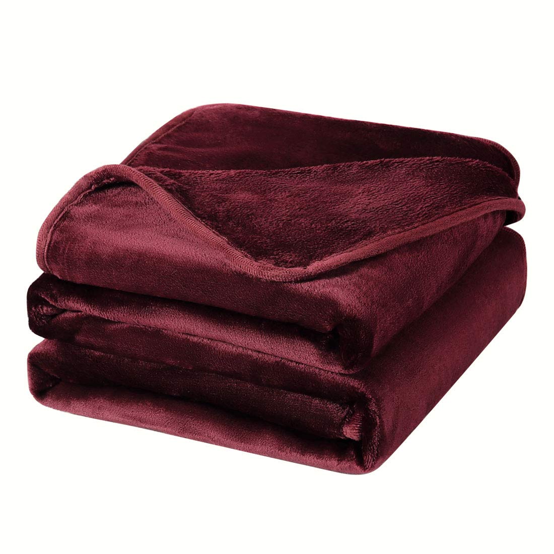 PiccoCasa Flannel Fleece Throw Bed Blanket - Burgundy 228cm x 228cm