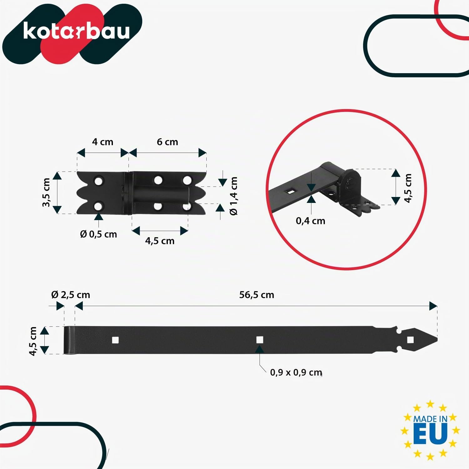KOTARBAU® Ladenband 2 St. mit Kloben Torband Türband Torscharnier Scharnier Baubeschlag Torbeschlag Türbeschlag Rostfrei Torzubehör Pulverbeschichtet 600 mm