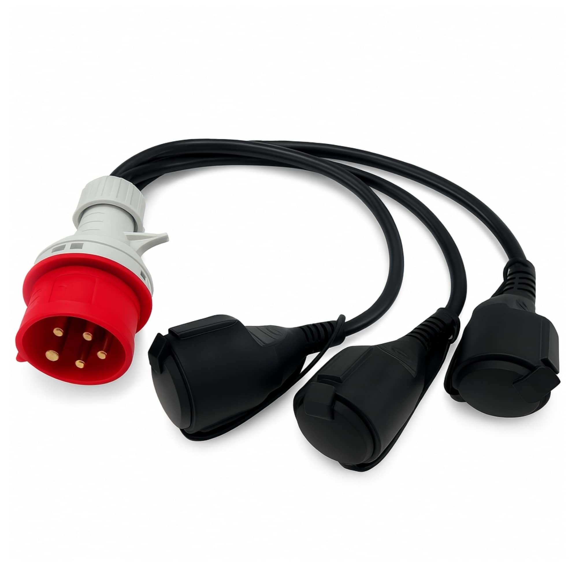 SOLARTRONICS CEE Adapter 400V Stecker 16A auf 3X Schuko Kupplung – Stromverteiler 230V Steckdosen Verlängerung Baustrom
