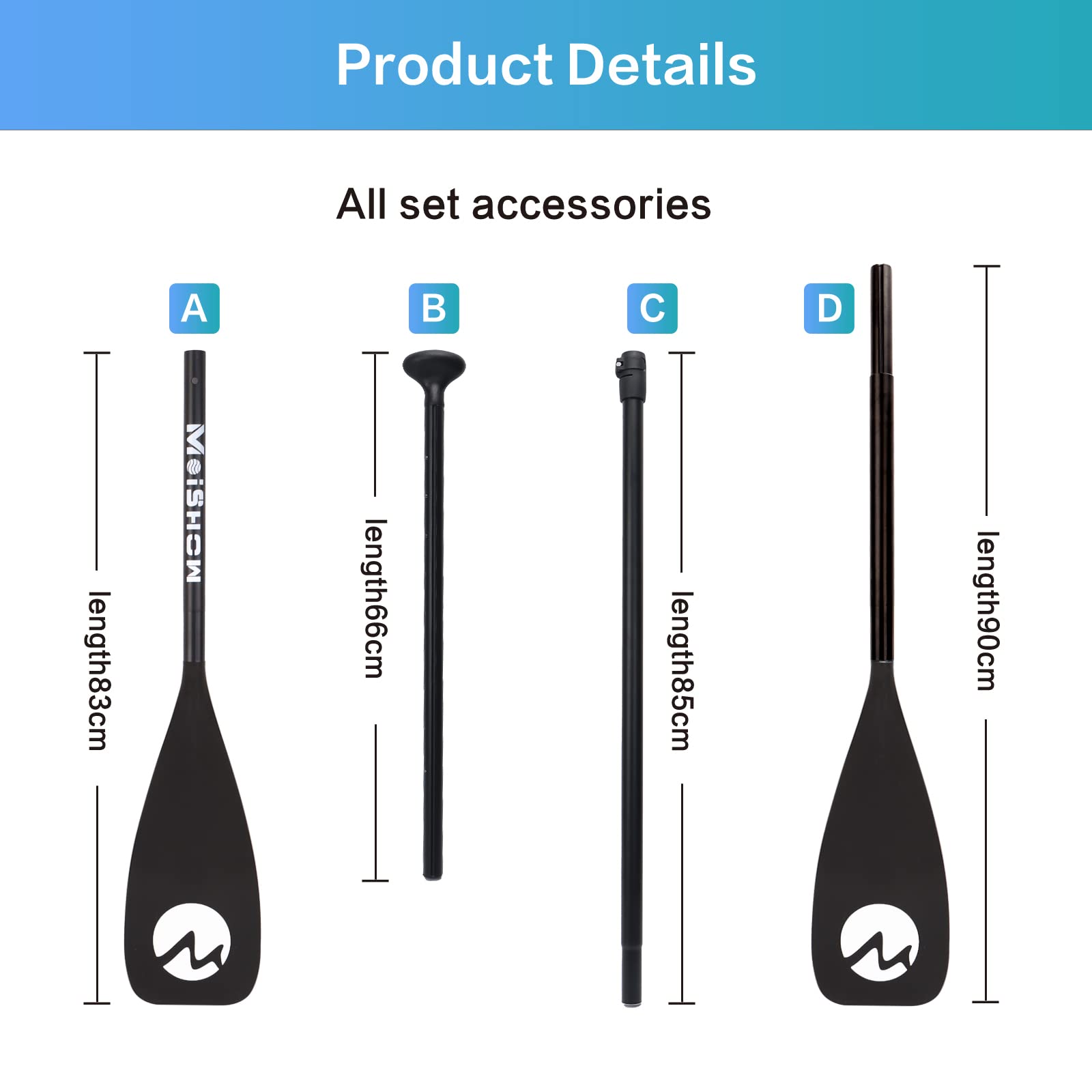 SUP - Remo de remo ajustable para remo de remo, 4 piezas, de aluminio, flotante, remo de kayak