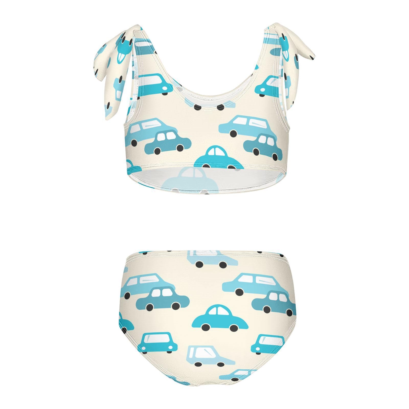 Dussdil Blue Retro Cars Girls Swimsuits 2 Piece Swimwear Bikini Set Beach Bathing Suit for Summer Girl Kids 11-12T