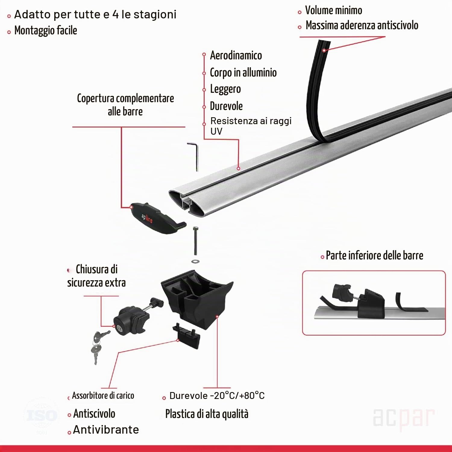 Compatibile con Audi A3 Sportback (8V) 2013-2020 Modello HOOK Barre Tetto Portapacchi Auto Barre Portatutto Grigio Alluminio 2 Barre