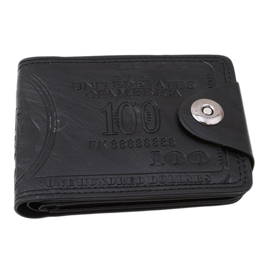 HENGSONG Men US Dollar Bill Wallet PU Leather Credit Card Photo Holder Bifold Billfold With Buttons (Black)
