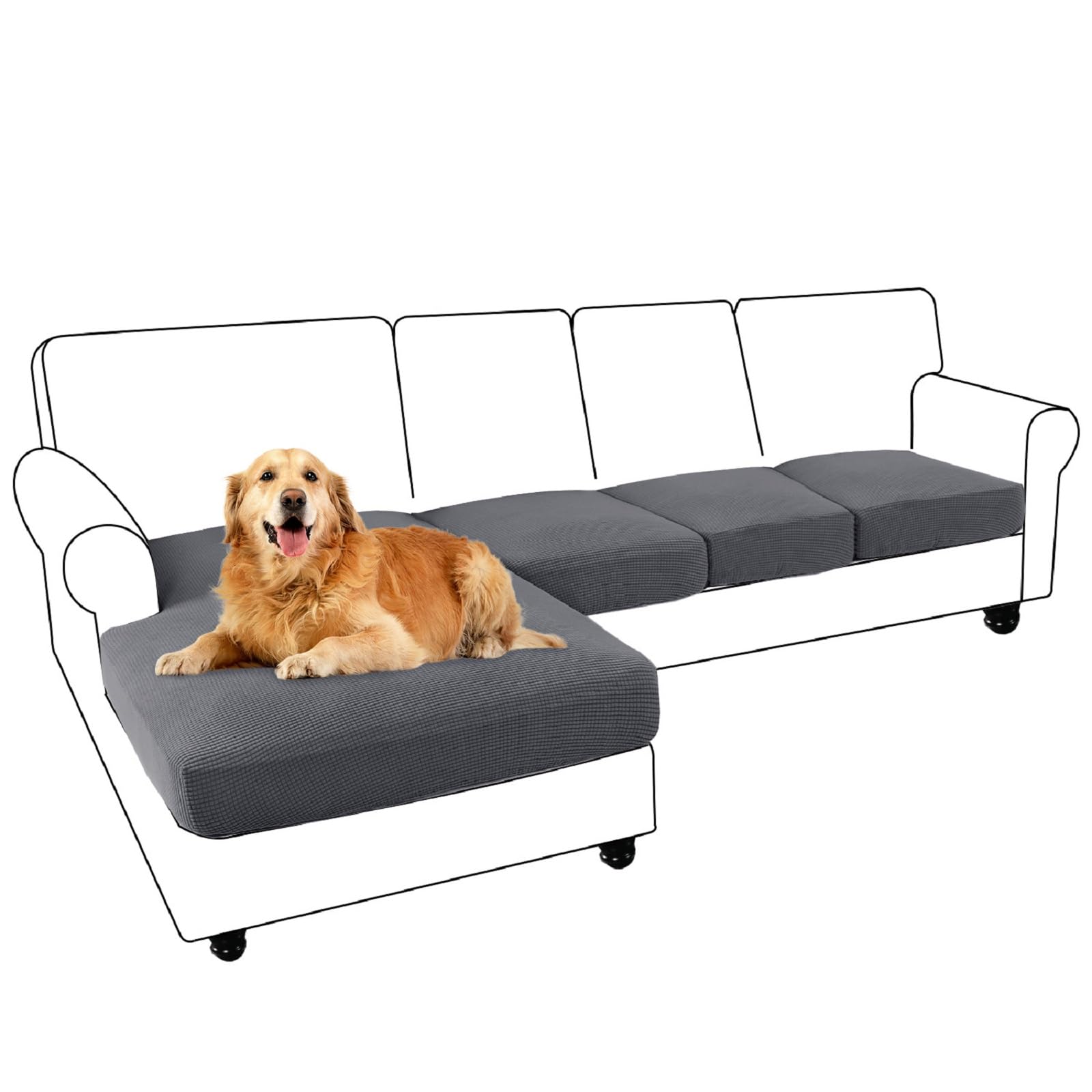MINGPINHUIUS 4 Pieces Sectional Couch Cover Grey L Shape Separate Cushion Couch Covers Interior Sofa Seat Cushion Covers Classic Individual Furniture Protector for Pets
