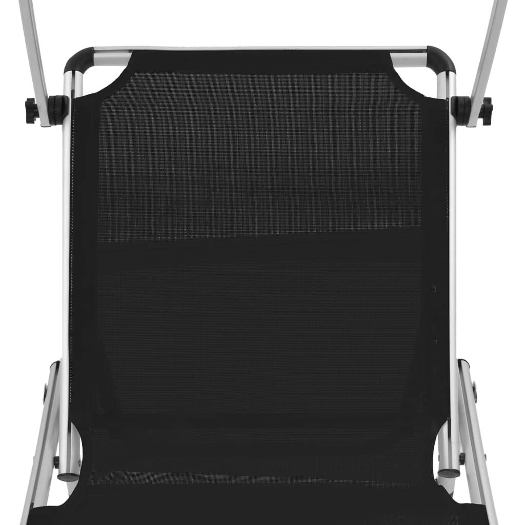 vidaXL Sonnenliege Schwarz Klappbar Alu mit Dach Gartenliege Strandliege Liege