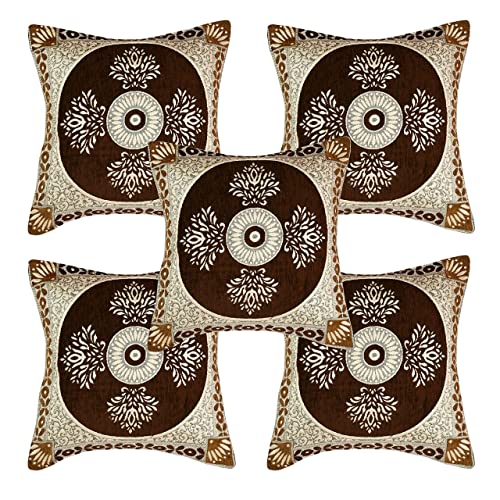 Image of Chenille Heavy Velvet Fabric Sofa Cover Back 5 Seater with 6 Arms Covers - Cushion Covers Set for Sofa and Centre Table Covers -(Coffee) 5 Seater Sofa Cover 10 Pieces Set - 3 + 1+1
