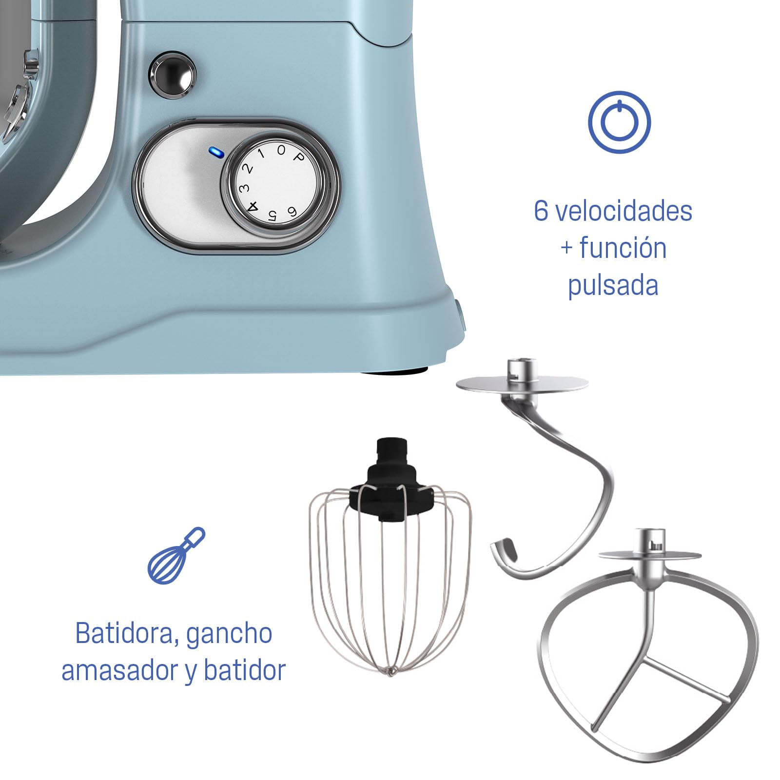 Westinghouse Batidora de pie Retro - 1200W - Tazón de cocina 5L - Robot de cocina - Batidora de cocina - Procesador de alimentos - Azul