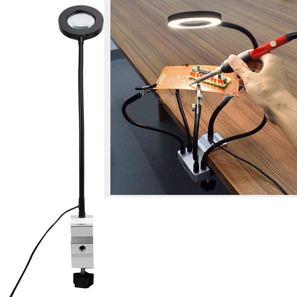 Mano amiga para soldar con aumento LED 3X Brazo flexible Estación de reparación de PCB de tercera mano con pinzas de cocodrilo ajustables y control de brillo para reparación