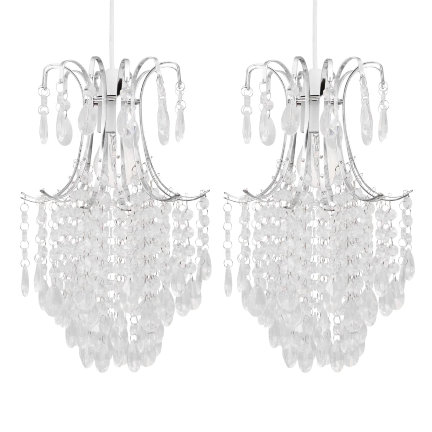 Pair of Chandelier Style Ceiling Light Shades Jewelled Acrylic Crystal Lampshades Easy Fit No Wiring Required Modern Design
