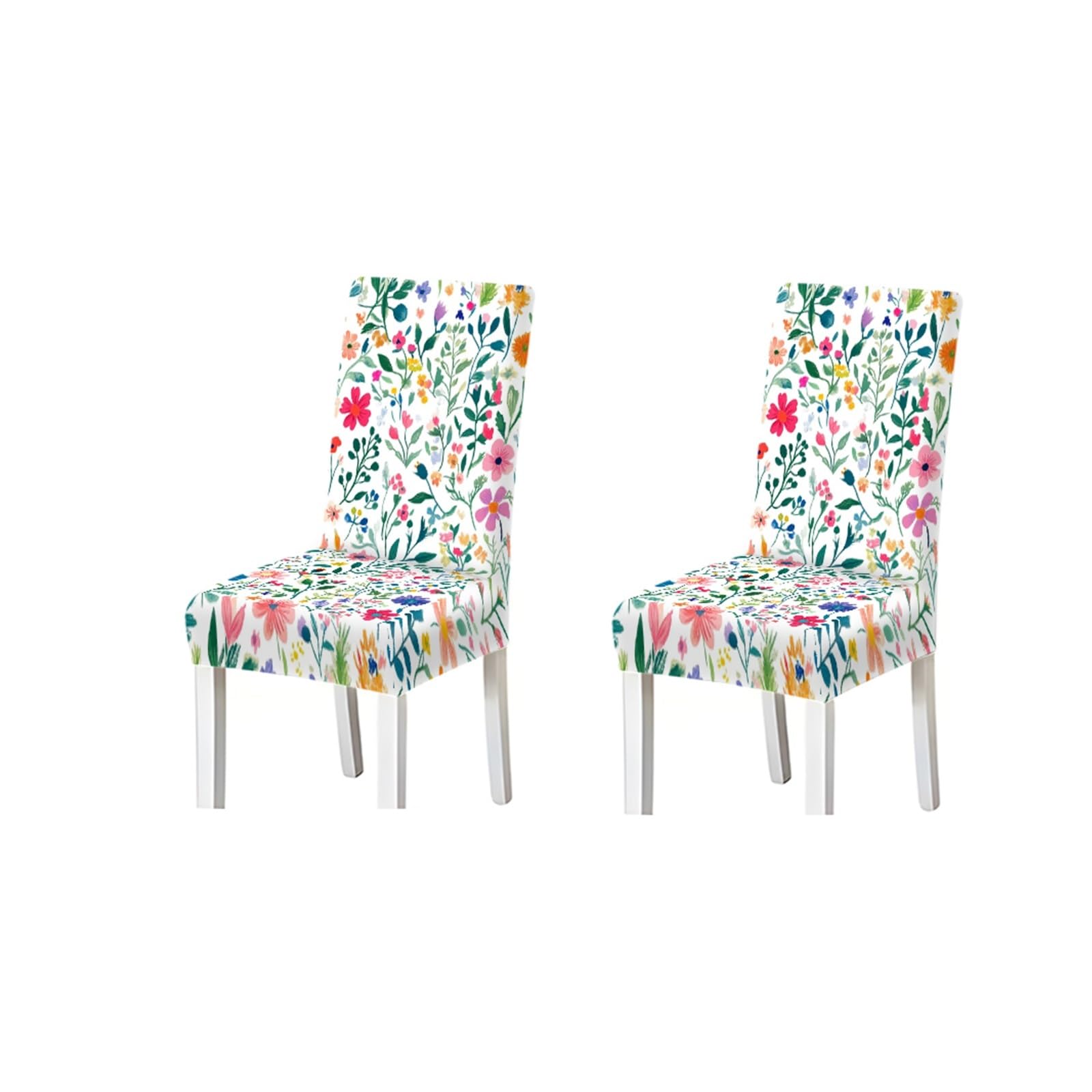 BOSUYBN Spring Wildflower Dining Chair Covers Set Of 2/4/6, Stretch Washable Floral Chair Slipcovers, Colorful Botanical Home Decor Furniture Protectors for Home Dining Room(2PCS Chair cover)