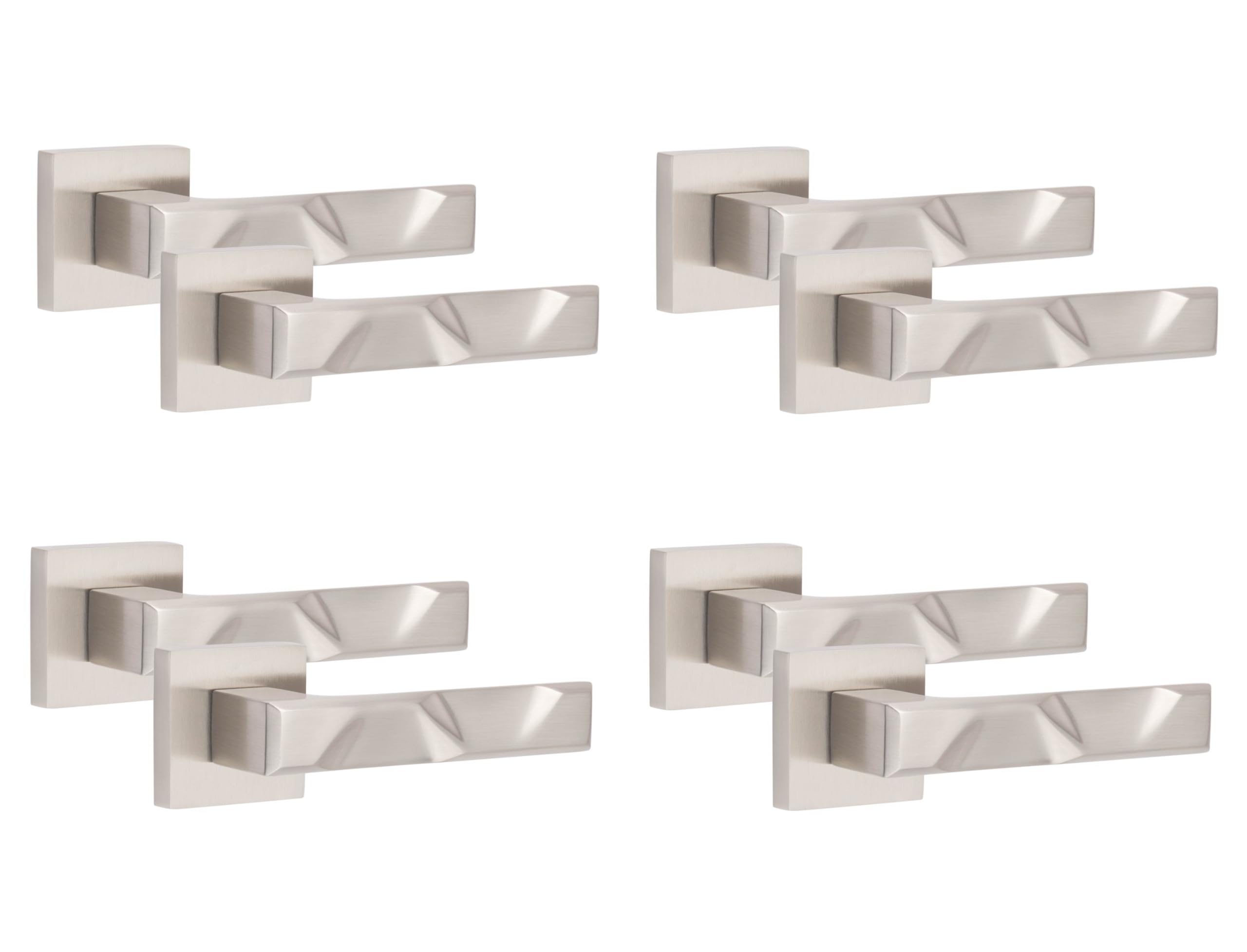 Golden Grace 4 Pair Modern Nova Design Satin Nickel Premium Door Handles Square Rose