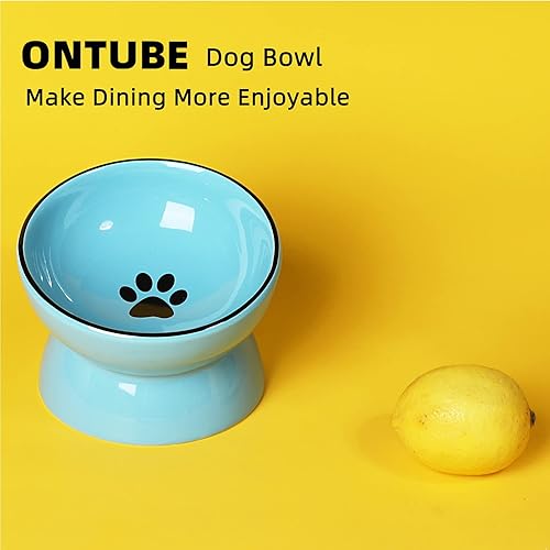 Miniatura 3 de ONTUBE Cuenco elevado de cerámica para gatos, cuencos de comida para mascotas, 5.3 pulgadas, 10 onzas (azul)