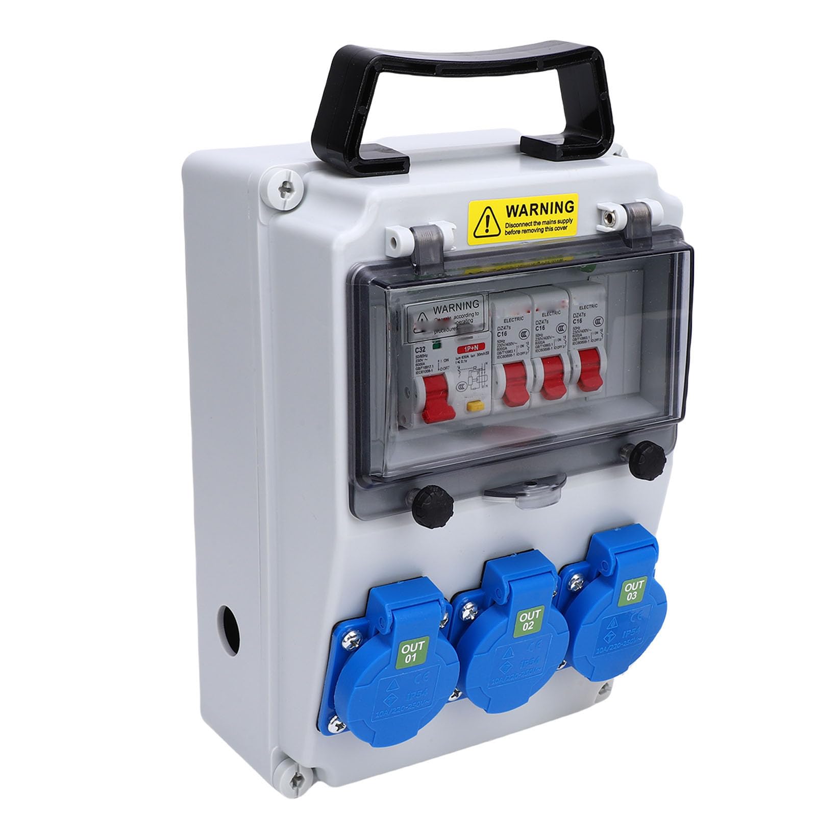 Eujgoov Caja de Enchufe Industrial Portátil IP44-67 con Interruptor Automático para Obras de Construcción y Talleres Al Aire Libre