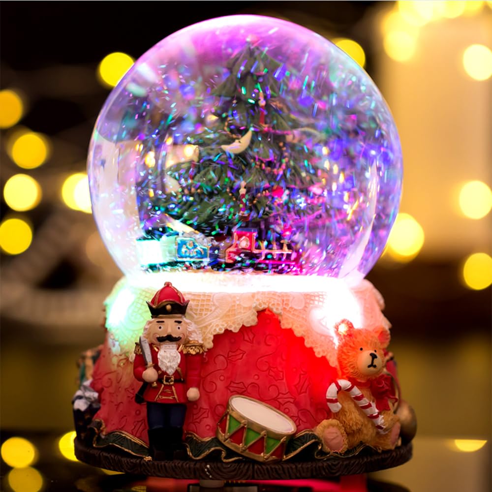 LOVE FOR YOU Gift Wrapped Nutcracker Christmas Tree Music Box Color Lights Xmas Train Musical Snow Globe for Girls and Boys Baby Kids Daughter Mom Granddaughter Grandma Sisters Women Presents Gifts - Image 4