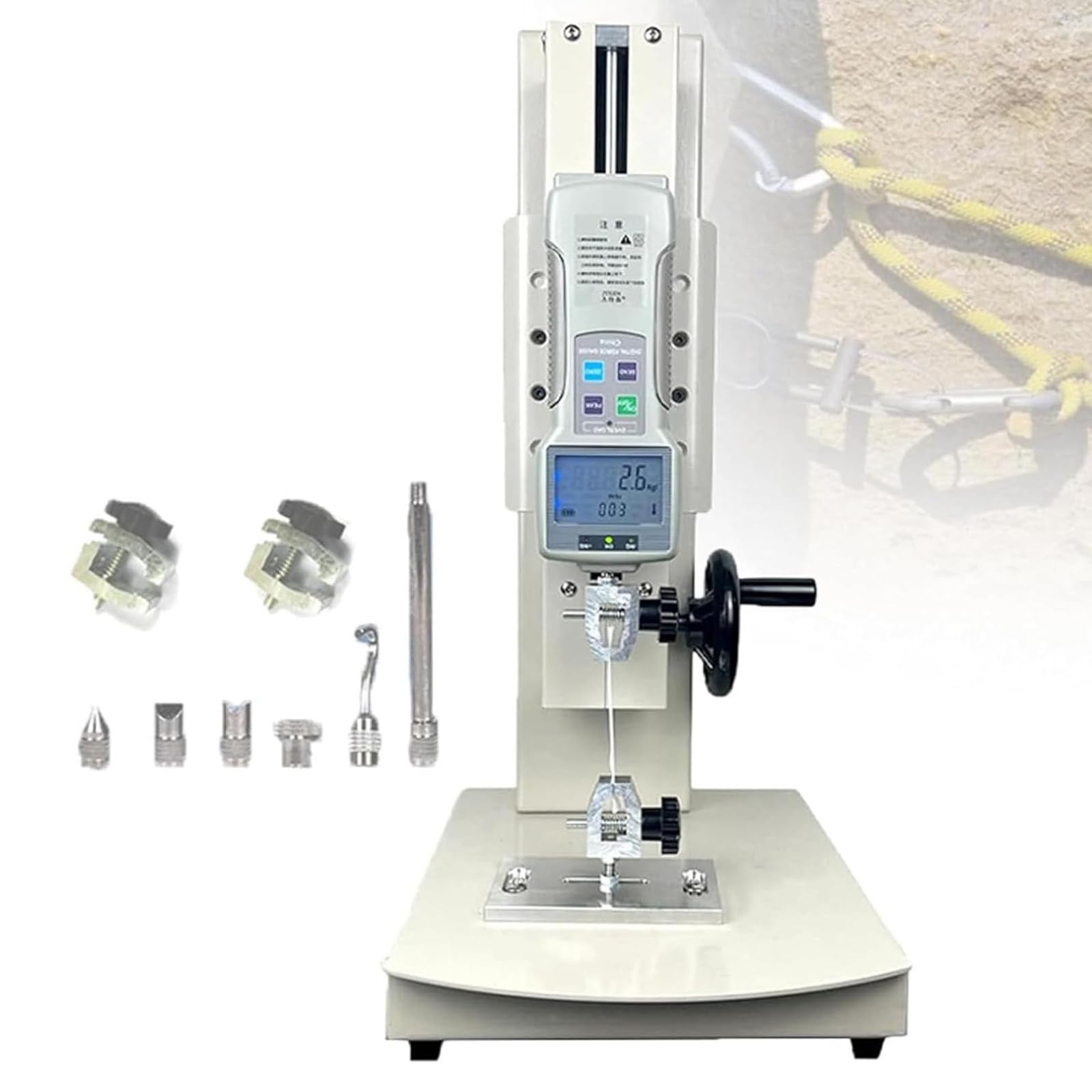 Dinamometro Digitale Manuale 10-2000 N, Banco Prova Verticale Con Manovella, 5 Sonde, Funzione Uscita Dati, Azionamento A Volantino, Display Nitido Per Tessili E Articoli Sportivi Withruler-2000N