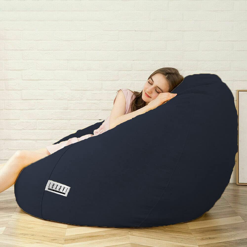 LEXAVI Brand - 4XL Combo Bean Bag with Foot-Rest Cover/ Without Beans - (Navy, Faux Leather) 1