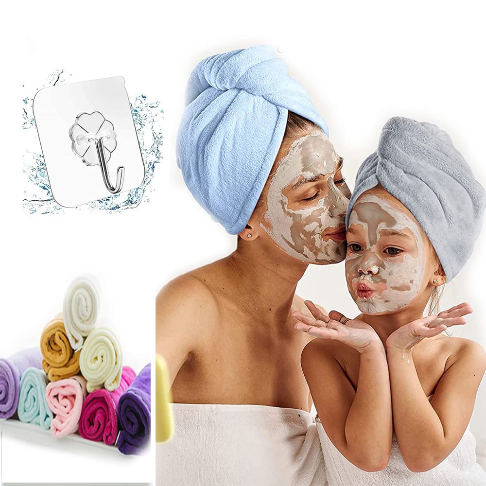 WIDE MART Microfiber Absorbent Super Quick Dry Magic Hair Towel Wrap Shower Caps with Wall Sticker Hook (Multicolour, Medium Size)