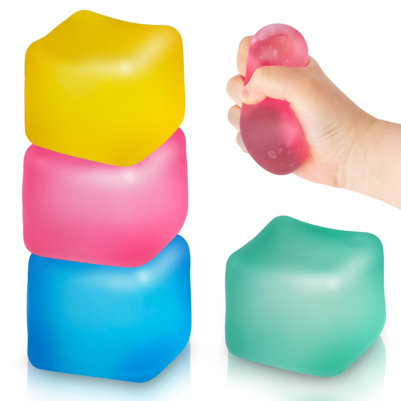 AMOR PRESENT 4PCS Stress Squeeze Cubes, High Density Stress Cube Filled with Malt Sugar Fidget Toys for Students Calming Anxiety Relief