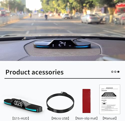 Miniatura 8 de BY-J Velocímetro GPS G15 para automóvil, pantalla frontal HUD, velocímetro digital con velocidad MPH, distancia de conducción, alarma de velocidad y