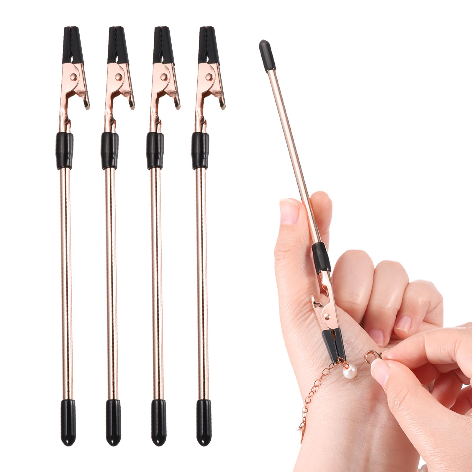 PATIKIL 4 Pcs Metal Bracelet Clasp Helper, Bracelet Helper Tool to Put on Yourself with Rubber Cover Tip