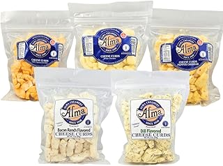 Alma Cheese Curds - Variety Pack of 5 (Cheddar, White Cheddar, Pepper Cheddar, Dill, Bacon Ranch)