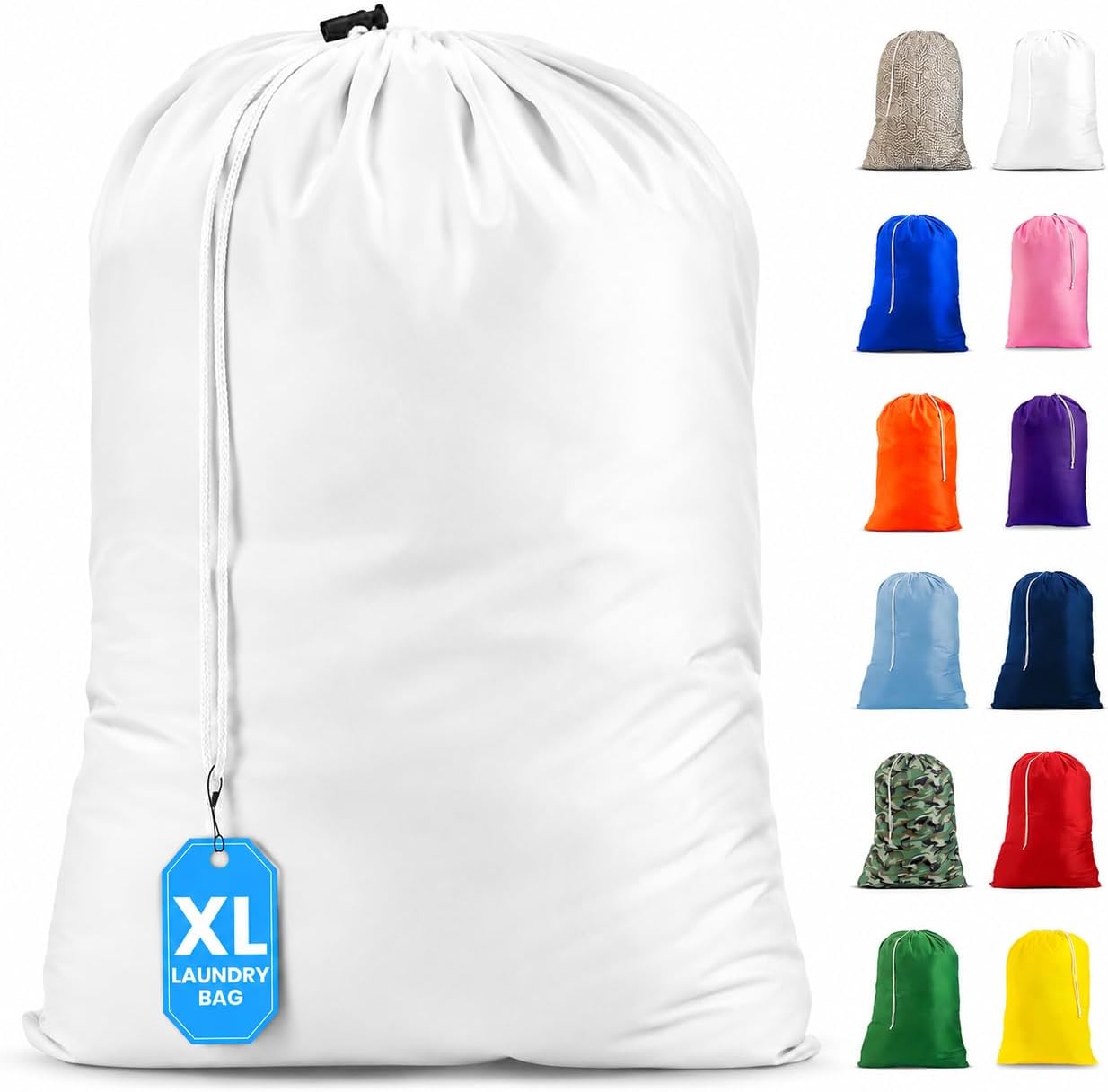 Handy Laundry Extra Large Laundry Bag 30"x40" - Heavy Duty Nylon | Locking Drawstring, Machine Washable Laundry Sack, Hamper Liner, Dirty Clothes Bag, Travel, College Dorm, Laundromat - White