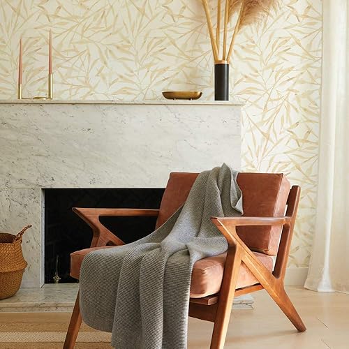 Miniatura 4 de Tempaper Papel pintado extraíble con hojas de acuarela de trigo miel, 20.5 x 16.5 pies, fabricado en los Estados Unidos