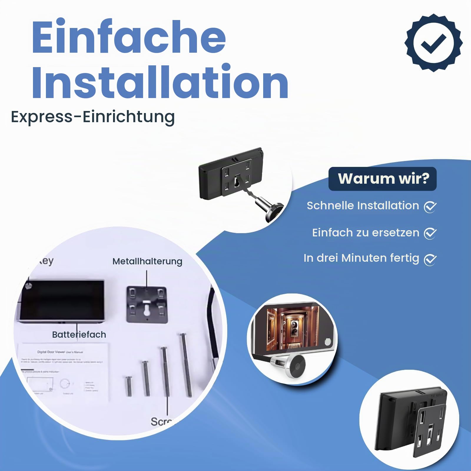 Digitaler Türspion Kamera - 3,5 Zoll LCD Drahtlose Video Türkamera mit 120° Weitwinkel, Einfache 3-Min-Installation, Batteriebetrieben für Haustür Sicherheit (14-28mm Loch, 40-100mm Türdicke)