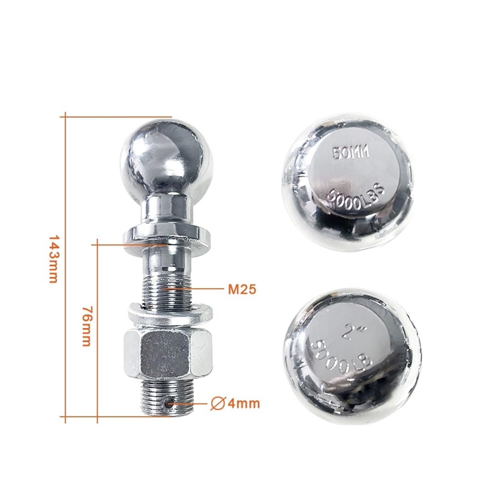 Gancio di traino, Chrome Esteso Diametro Lungo Gancio Di Montaggio Gancio Di Traino Capacità 5000Lbs Accoppiamento Parti Del Rimorchio RV Camper Caravan Accessori(2INCH BALL)