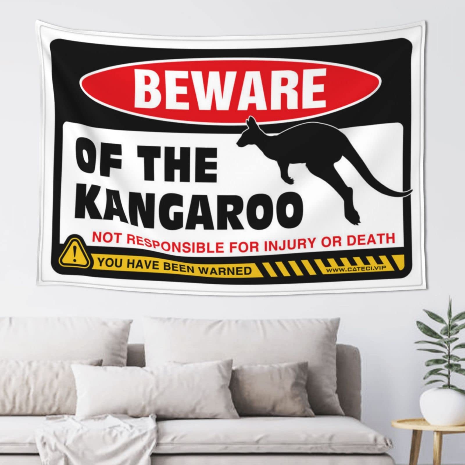 PRAVOXI Home Bar Decor Beware Of Kangaroo Tapestry Funny Home Decor Man Cave Decor And Accessories(100X150CM)