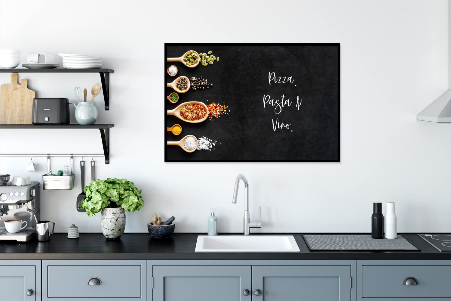 MuchoWow Poster Bilder Wanddeko Deko Wohnzimmer 120x80 cm Pizza. Pasta und Wein. - Zitate - Lebensmittel - Gewürze - Sprichwörter