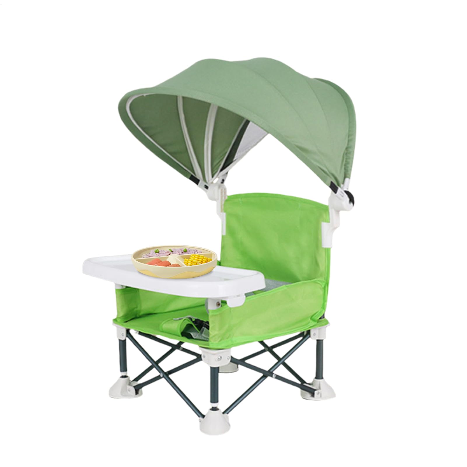 Chaise Portable Pour Bébé Repas Siège De Enfant Avec Plateau Repas | Chaise Pliante avec Toile Anti-UV pour Maison Plage Camping Pique-nique